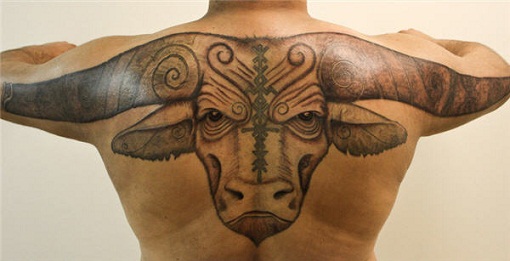 Jaučių tatuiruotės ant nugaros vyrams