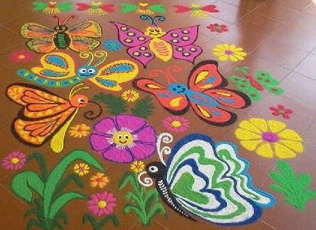 Güzel Renkli Kelebek Rangoli