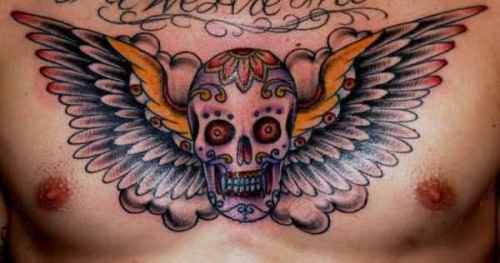 Šauni kaukolės tatuiruotė vyrams