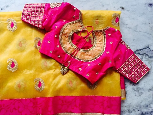 İpek Sarees İçin Güzel Pembe Tasarımcı Bluz