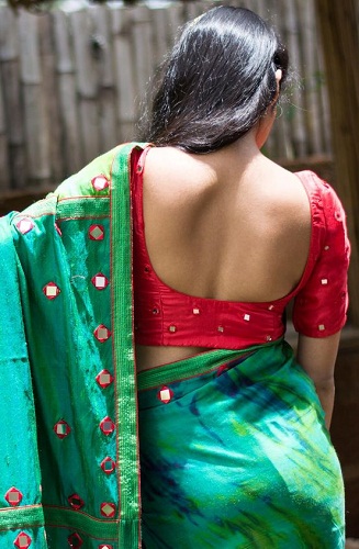 Silk Saree için Kırmızı Tasarımcı Bluz