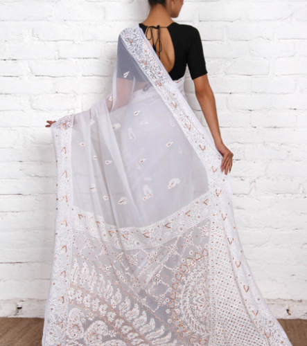 Beyaz Georgette Chikankari Saree