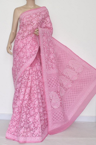 Rožinė Chikankari Saree