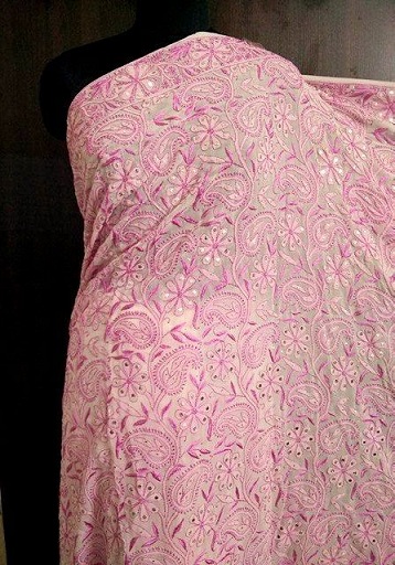 Ayna Çalışmalı Pembe Chikankari Saree