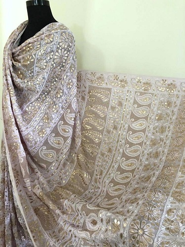 Chikankari Pamuk Sari