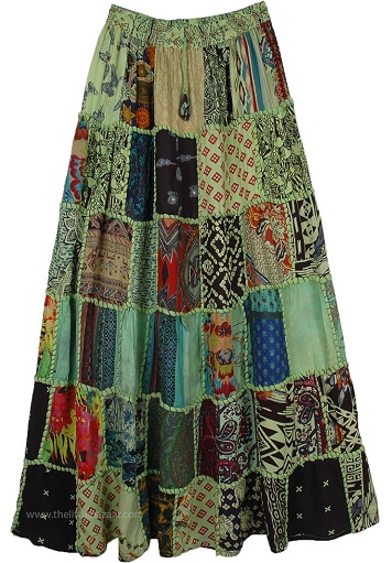 Žalias „Patchwork“ čigonų sijonas