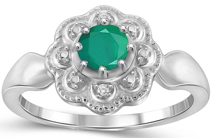 „Jewelonfire“ smaragdo brangakmenis ir deimantinis akcentinis gėlių žiedas