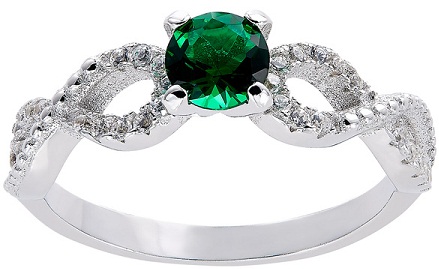 Sidabrinis simuliuotas smaragdinis pasjanso žiedas sužadėtuvėms