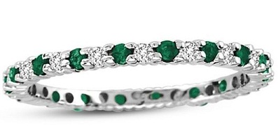 „White Gold Diamond Emerald Eternity Band“ žiedas