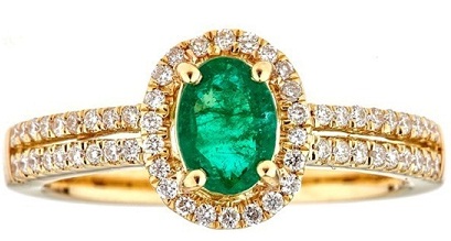 Geltono aukso ovalo pjūvio Zambijos smaragdo aukso žiedas su deimantais