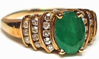 10K aukso deimantas & amp; Žalias smaragdo žiedas
