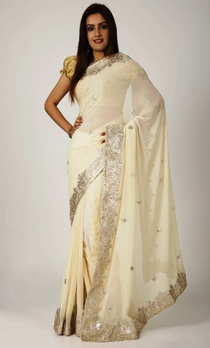 Nakış Bordür Krem Gota Patti Saree