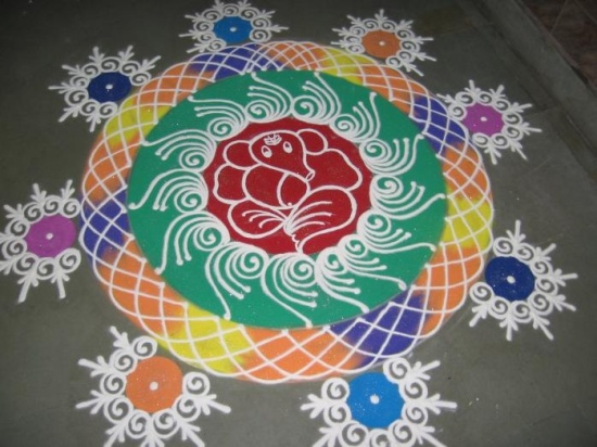 Viešpaties Ganesha Kolangal Rangoli dizainas