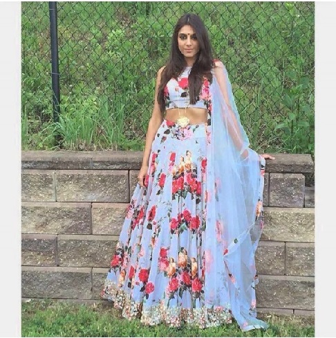 Mavi Çiçek Lehenga