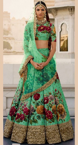 Yeşil Çiçek Lehenga