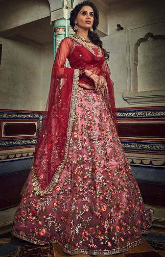 Pembe Çiçekli Lehenga