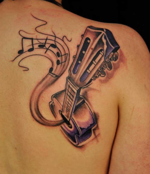 Muzikos gitaros tatuiruotės dizainas mergaitėms