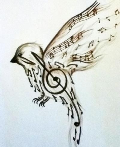 Paukščių formos muzikos natų tatuiruotės