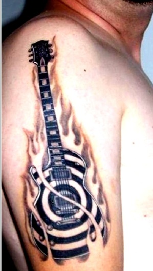 Gitaros muzikos tatuiruočių dizainas vyrams