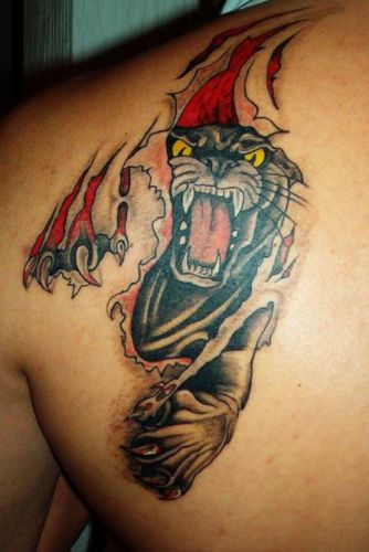 Flesh Asaring Panther Tattoo Designs On Back