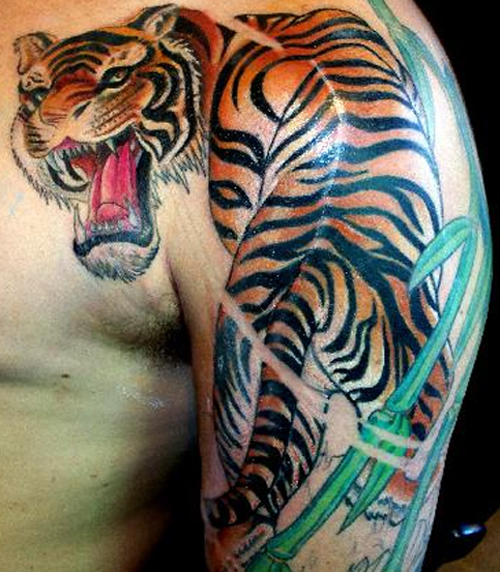 Azijos stiliaus tigro tatuiruotės dizainas