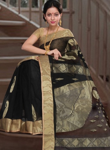 Tant Sarees -juoda ir auksinė Tant Saree 7