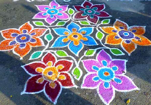 Gėlių laisvų rankų Rangoli dizainas Kolam