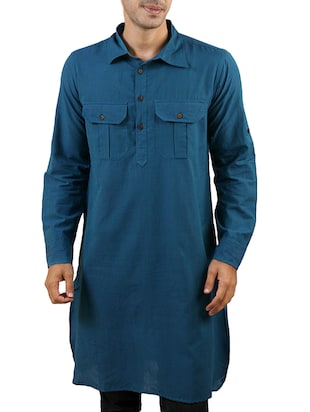 Solid Teal Blue Cotton Kurta