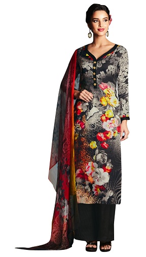 Juodas gėlių salwar kostiumas