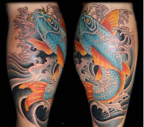 „Koi“ žuvų kojų tatuiruočių dizainas