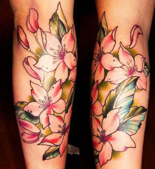 Gėlių kojų tatuiruočių dizainas mergaitėms
