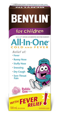 „Benylin All-in-One“ sirupas nuo peršalimo ir karščiavimo vaikams & amp; Kūdikiai