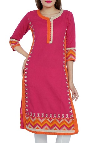 Pink Khadi Straight Kurti