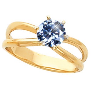 Mėlynas deimantinis sužadėtuvių žiedas iš geltono aukso