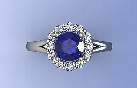 Mėlynas deimantinis vestuvinis žiedas