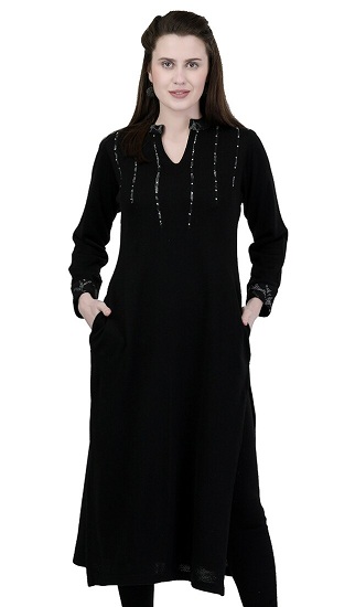 Yün İşlemeli Düz Kurta