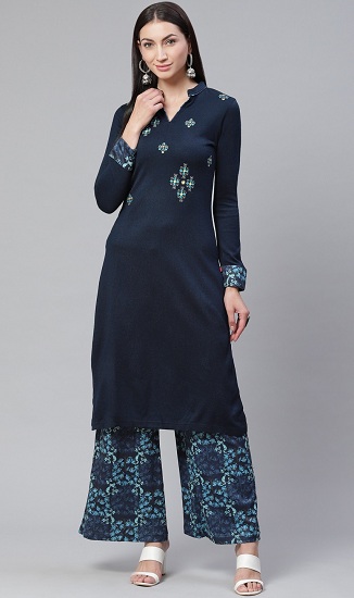 Siuvinėta vilnonė Kurta su Palazzo