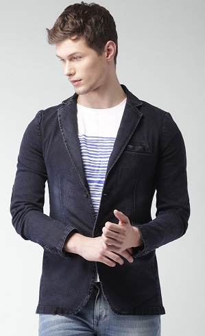 Lacivert Tek Göğüslü Günlük Denim Blazer