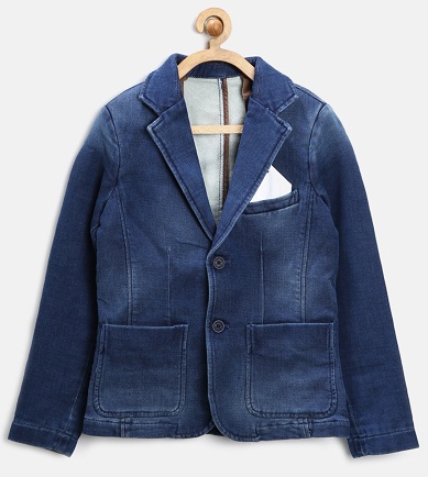 Erkek Çocuk Mavi Yıkanmış Denim Blazer