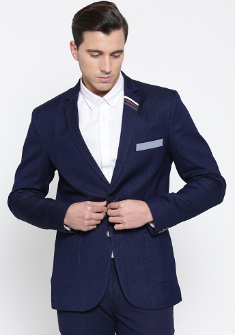 „Navy Single Breasts Structured Fit Denim Casual Blazer“ švarkas