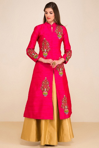 „Magenta Silk Designer“ priekinis plyšys „Kurta“