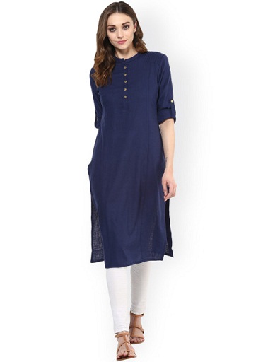 „Navy Solid Straight Kurta“