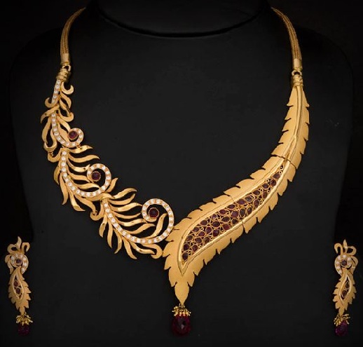 Naujausio dizainerio aukso spalvos rubino lapų karolių rinkinys