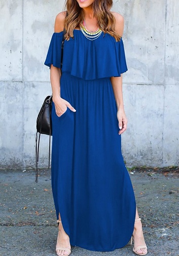 Mėlyna suknelė su plyšiu