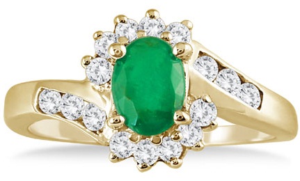Auksinis deimantinis žiedas su smaragdais