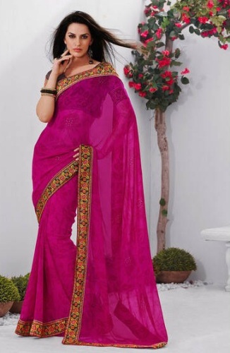 Rožinė medvilnė Laxmipati Saree 4