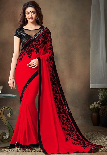 Raudona Georgette Saree 5