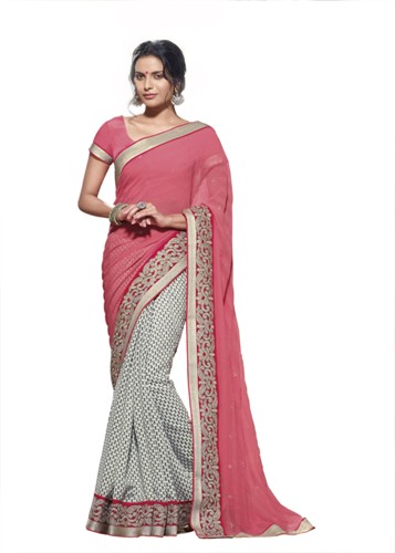 Rožinė Laxmipati Saree 1