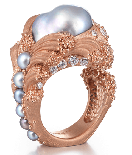 Smėlio pūtimo perlų žiedas