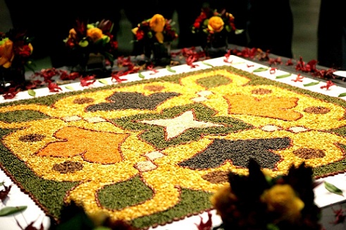 Rangoli su ryžiais, ankštiniais ir kitais grūdais